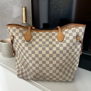 Louis Vuitton Damier Azur Beige and Tan Leather Tote
